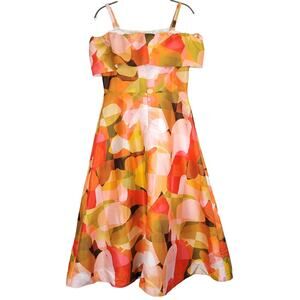 eShakiti Abstract Print Dupioni A-Line Dress Custom Neckline and Sleeve, Size 12